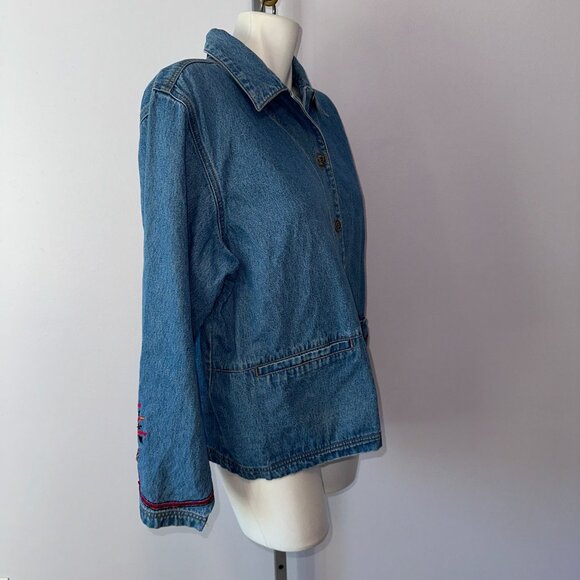Vtg Y2k Chico's Design Embroidered Back Floral Beaded Denim Jacket Size 2 Large - Picture 4 of 6